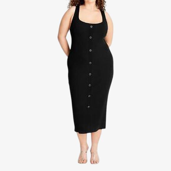 Future Collective Black Rib Knit Button Front Tank Dress Minimalist Neutral 1X - Picture 1 of 9